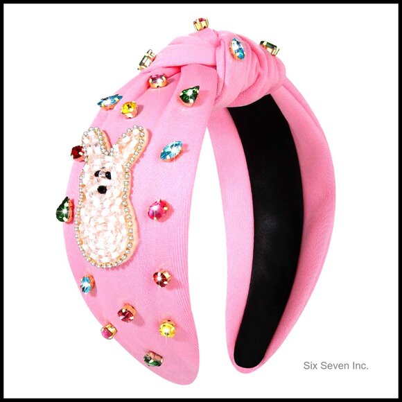 Beaded Rabbit Bunny Headband with Crystal Pearl Embellishments